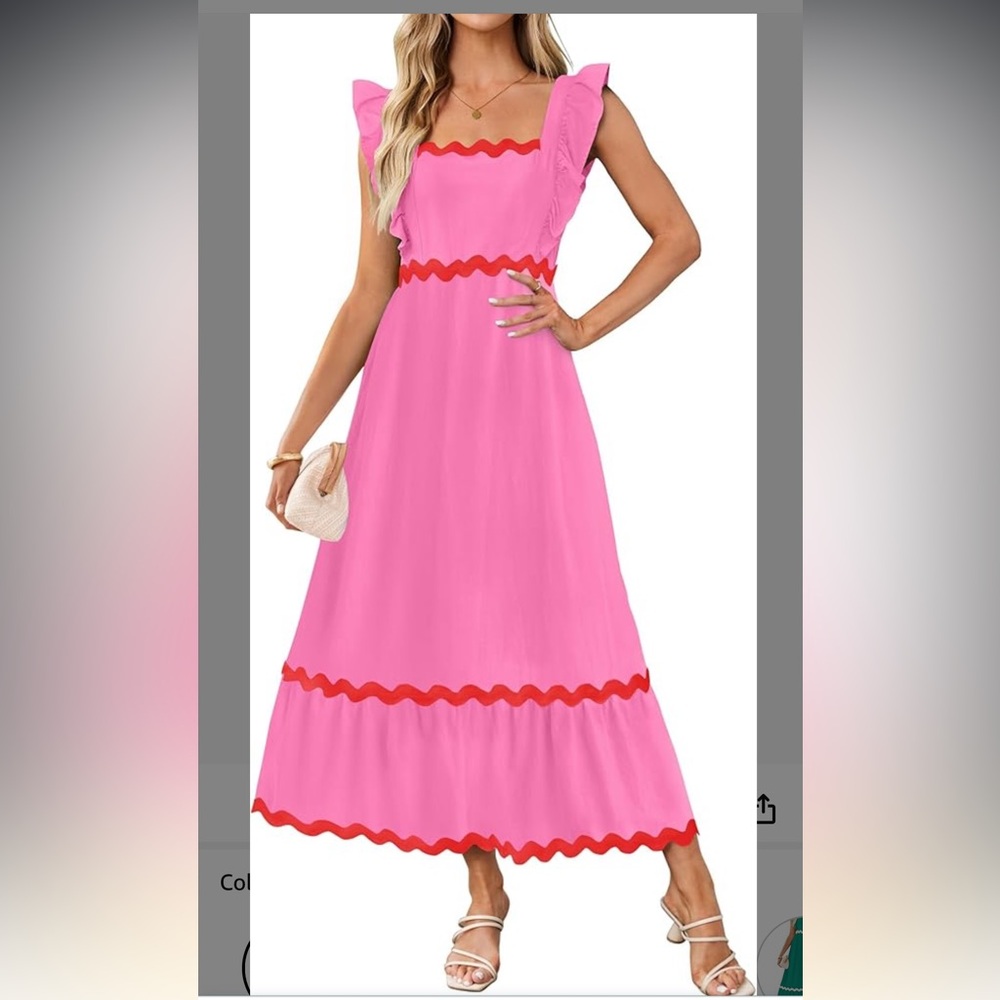 Pink Sleeveless Dress with Red Accents